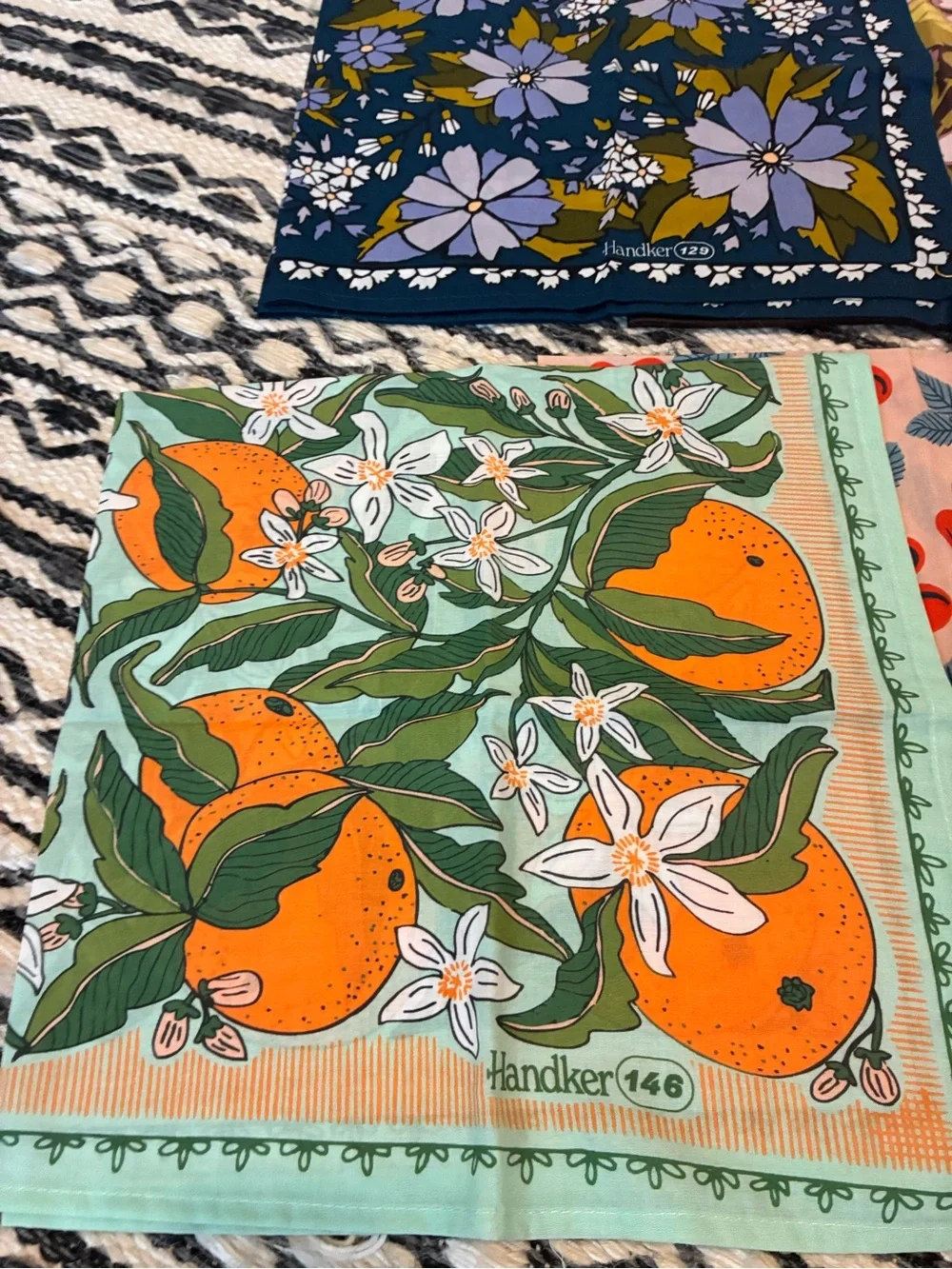 Choose 4!! Handkerchief Bandana Set by Hanker – Multicolor Floral & Fruit Prints